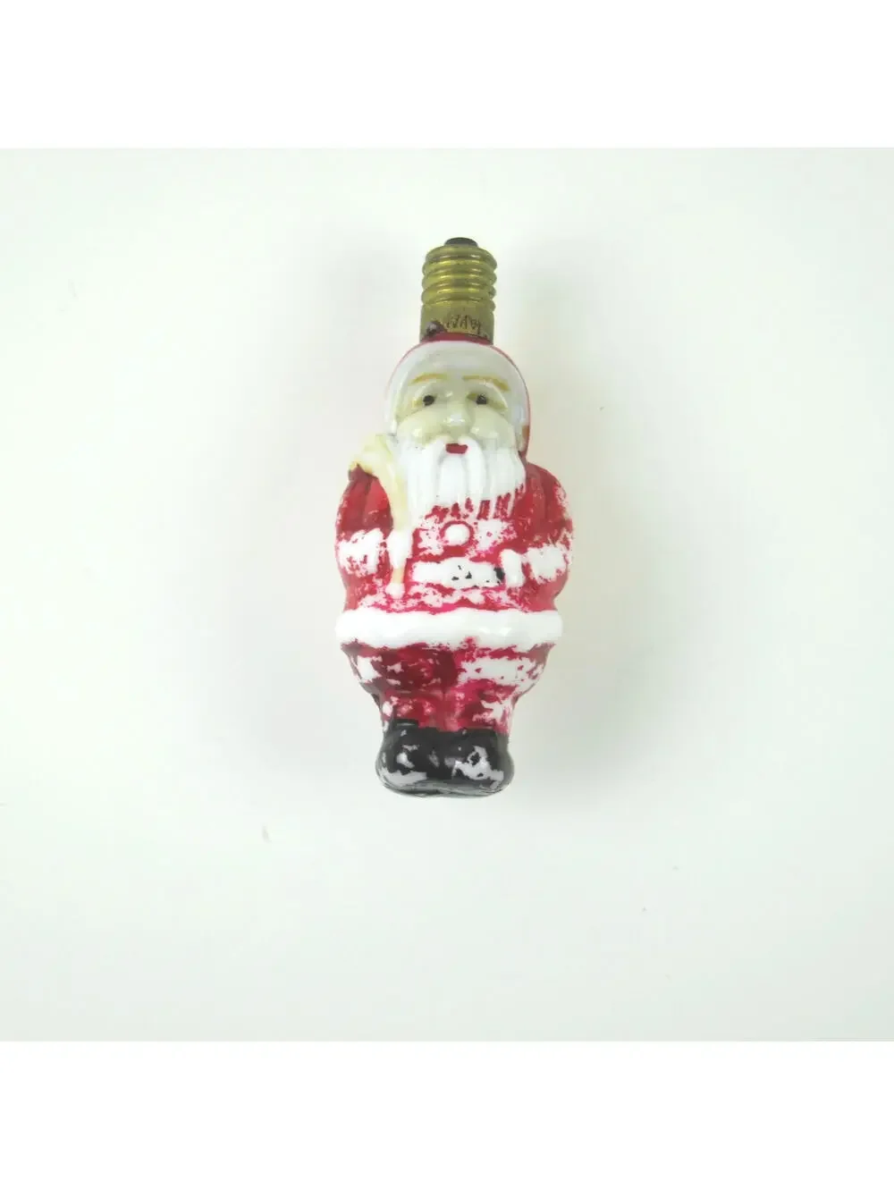 Vintage Santa Claus Milk Glass Light Bulb C6 Christmas Figural Toy Sack Japan
